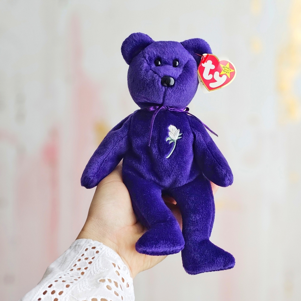 TY Princess Diana Beanie Baby 1997 Purple Bear PE Pellets Vintage Collectible